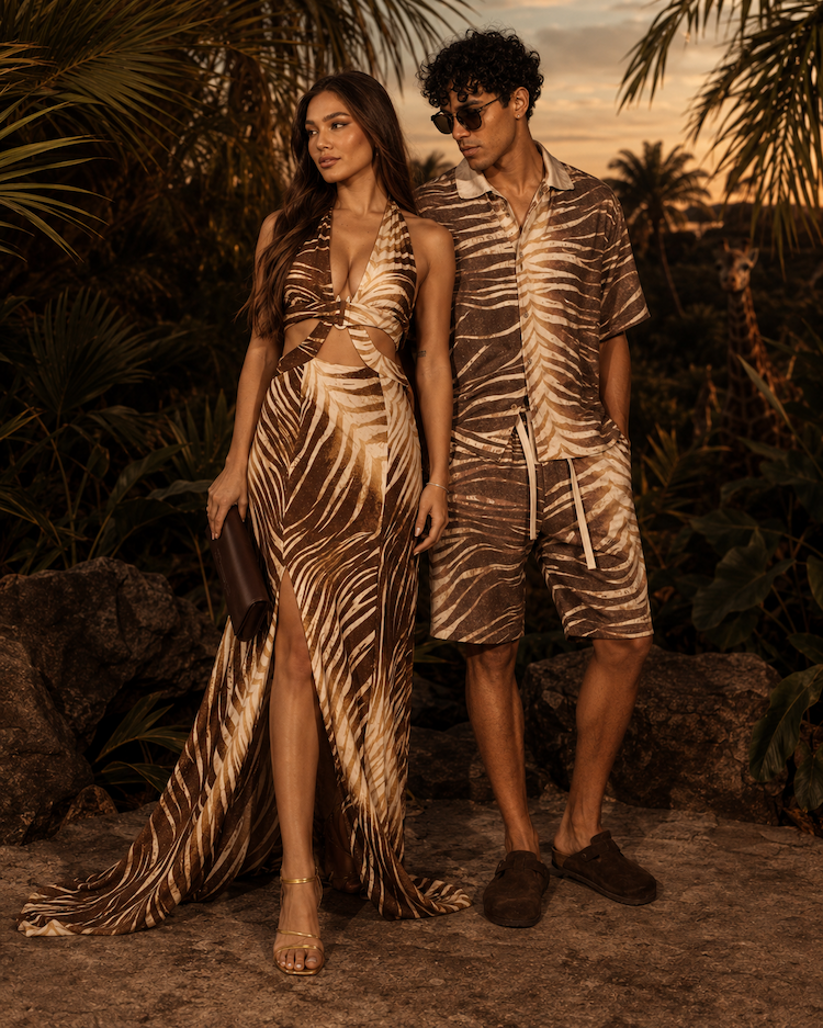 JUST CAVALLI Abito lungo beige e marrone