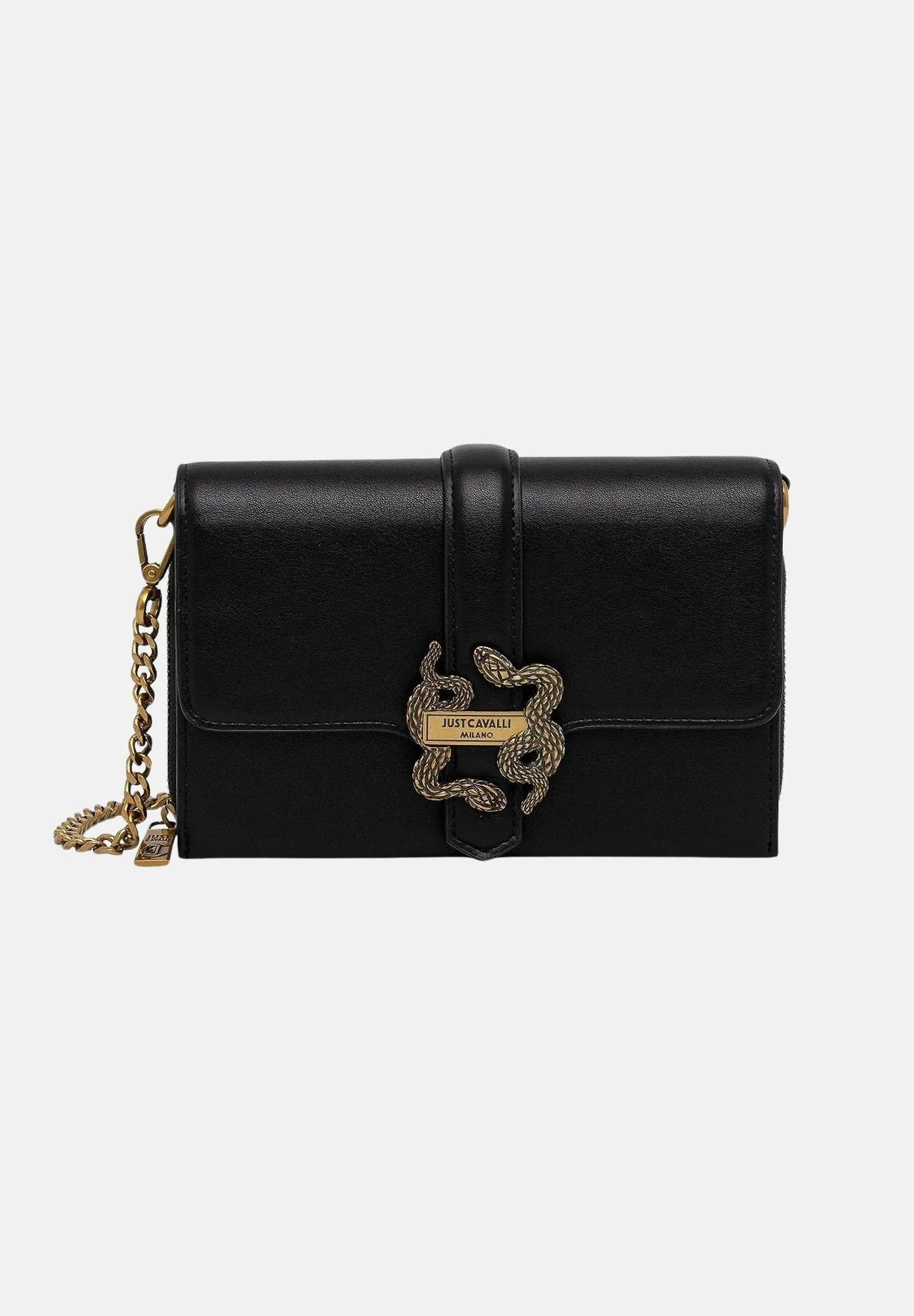 Image of JUST CAVALLI Borsa a tracolla nera da donna con fibbia logo