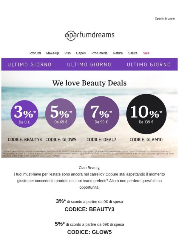 Ultimo giorno: fino a -10% per te 💄