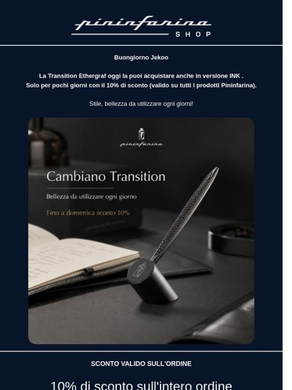 TRANSITION, si aggiunge la versione Penna a sfera. Stile da usare ogni giorno!