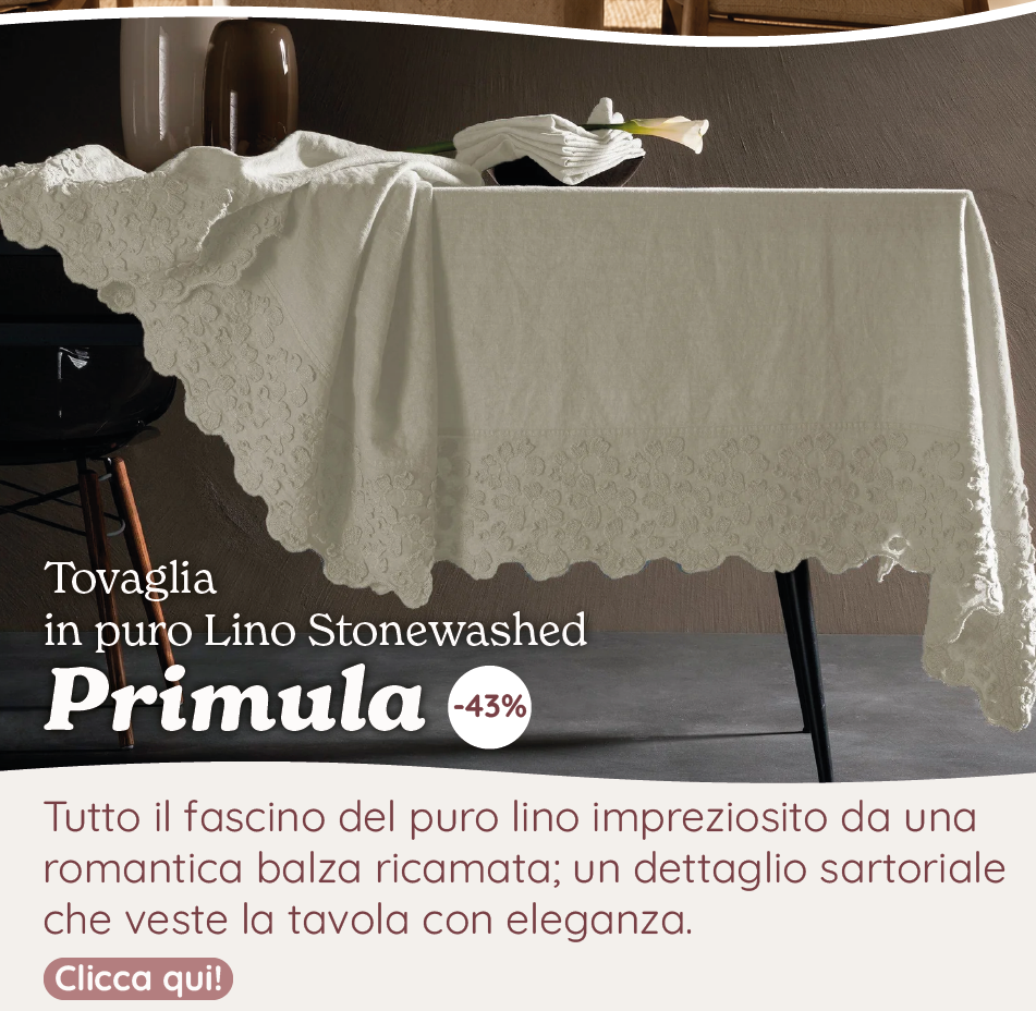 Tovaglia in puro Lino Stonewashed con balza Ricamata - Primula