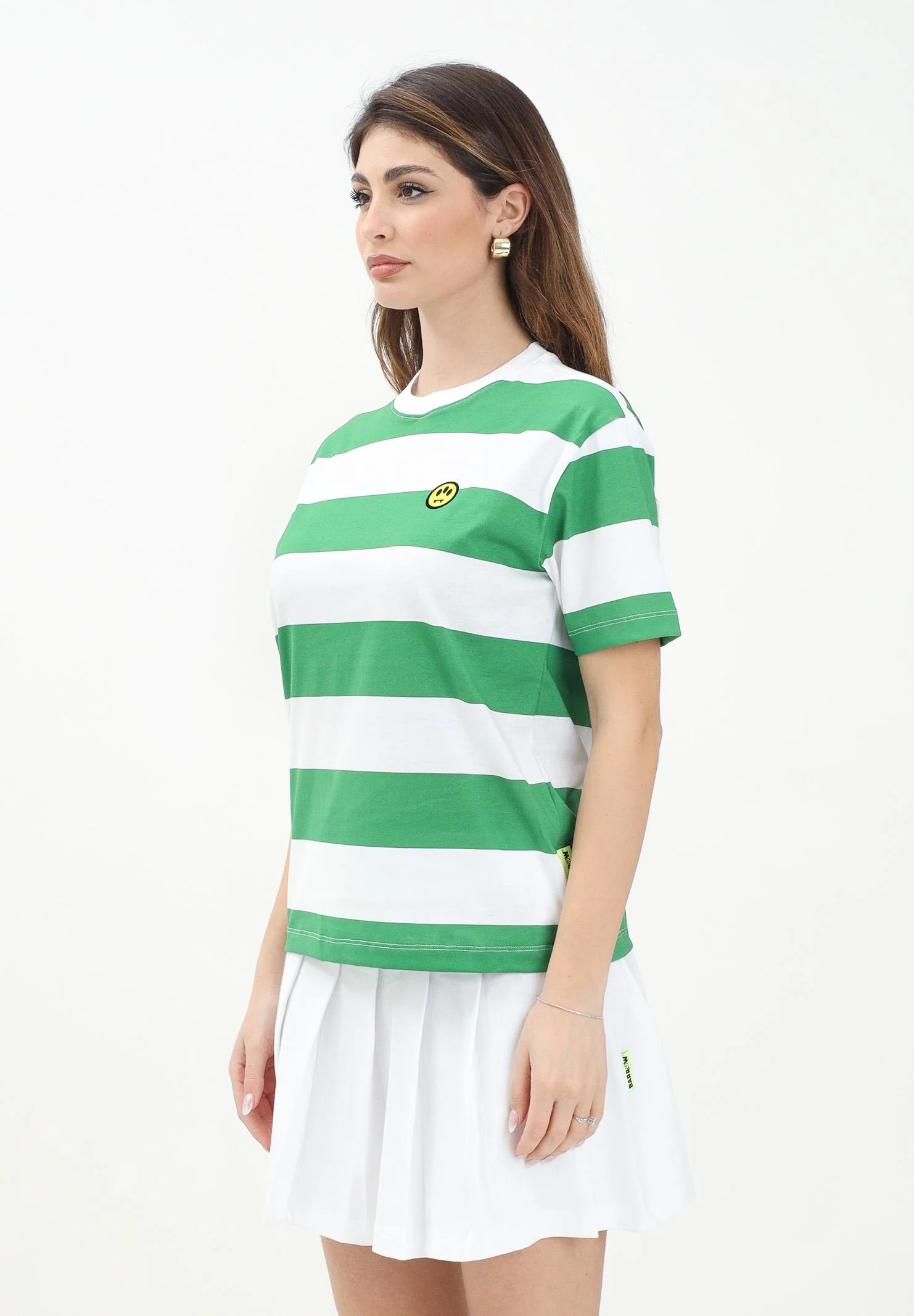 Image of BARROW T-shirt a manica corta per donna, ragazzi e bambini caratterizzata da ampie righe orizzontali verdi e bianche