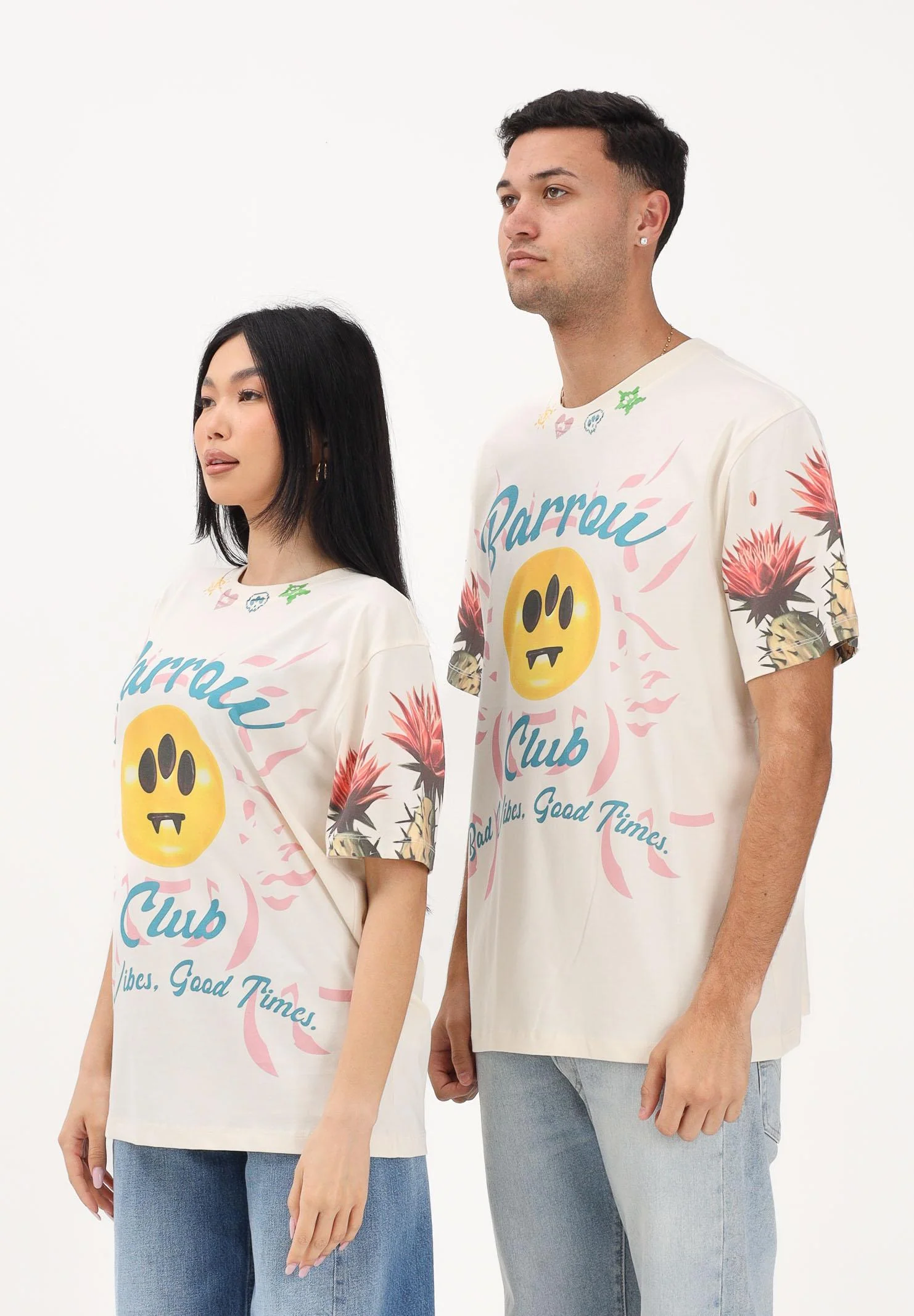 Image of BARROW T-shirt a manica corta crema per uomo e donna con stampe