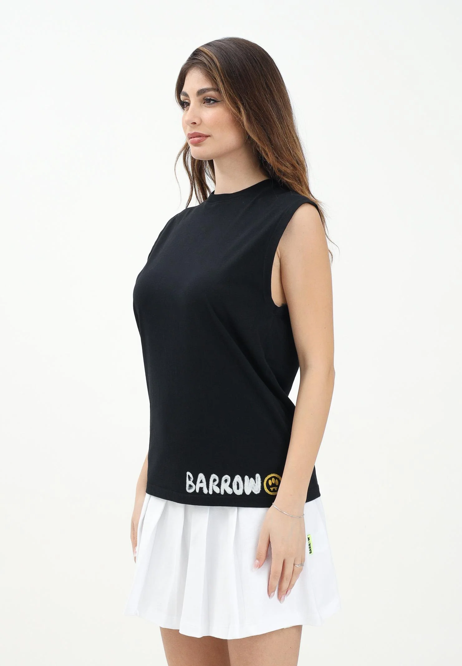 Image of BARROW T-shirt senza maniche nera per donna, ragazzi e bambini con stampa logo
