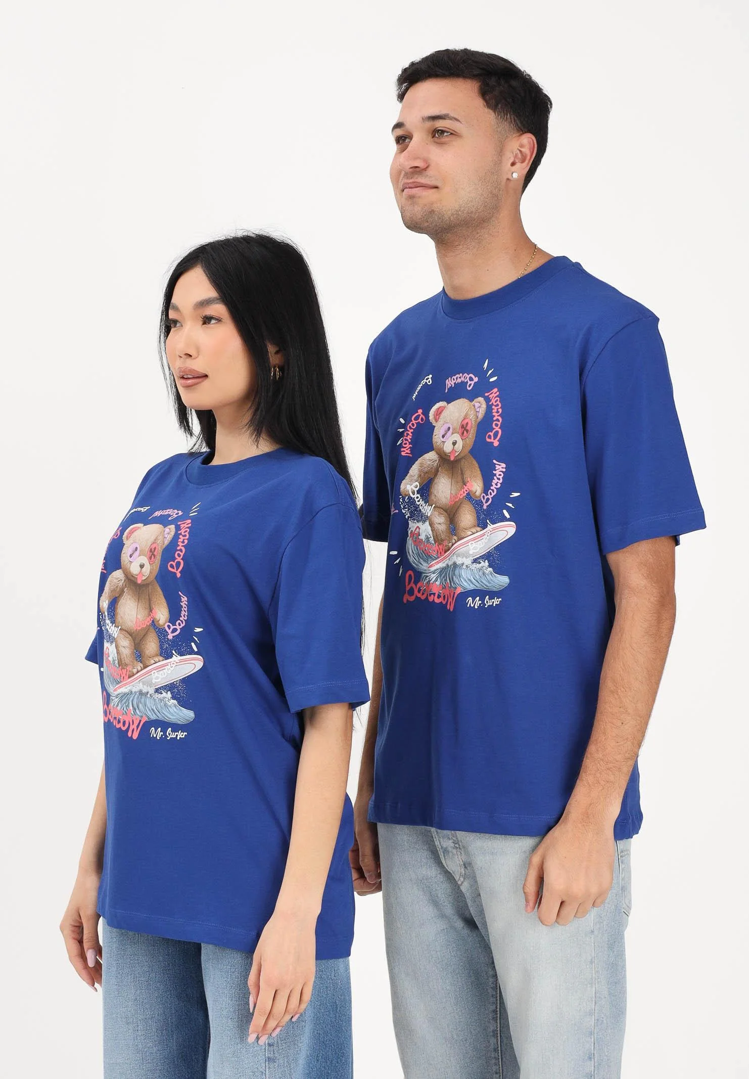 Image of BARROW T-shirt a manica corta blu per uomo e donna con stampa