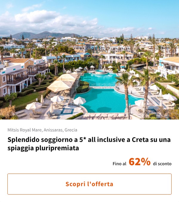 Splendido soggiorno a 5* all inclusive a Creta su una spiaggia pluripremiata