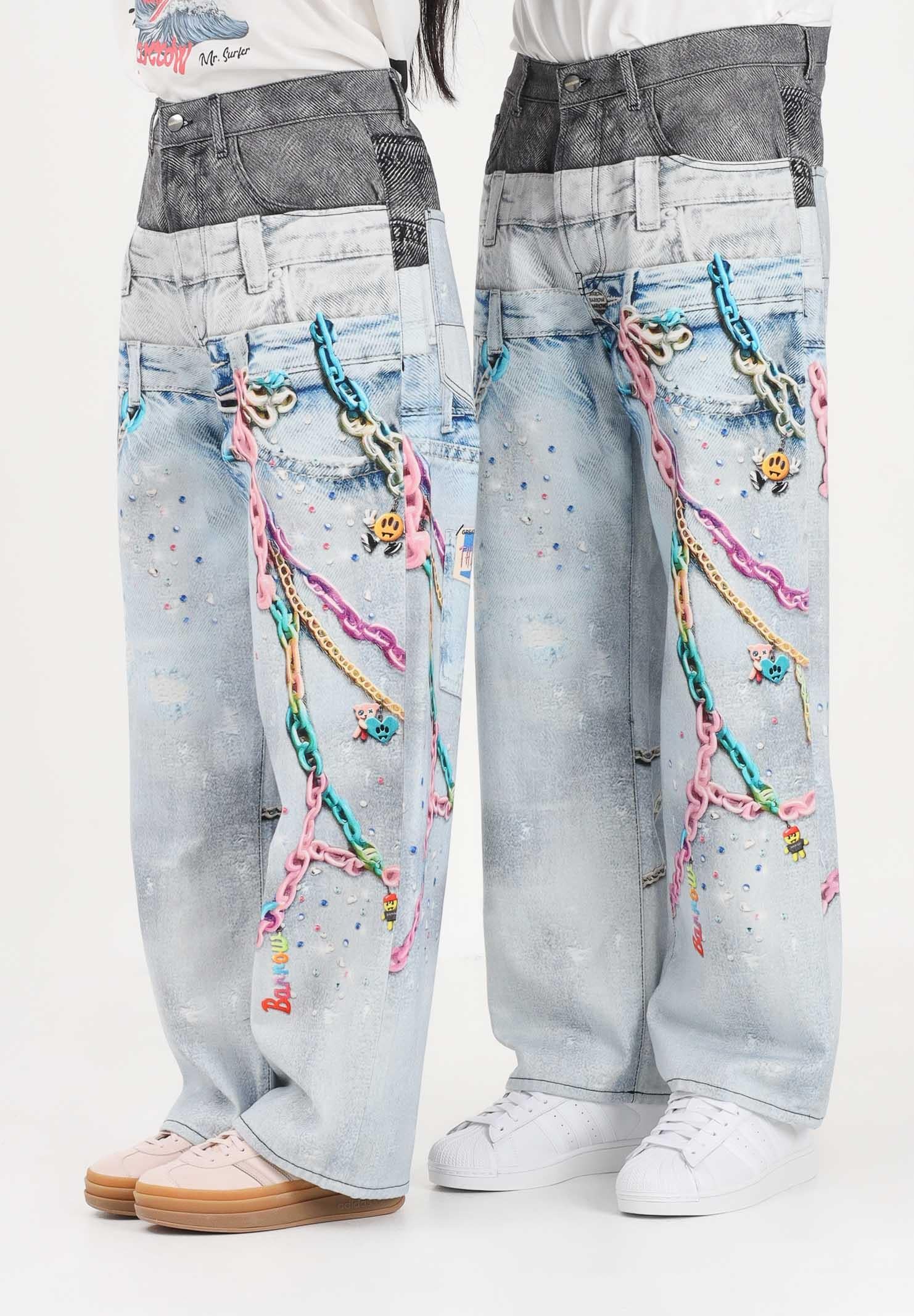 Image of BARROW Jeans in denim chiaro per uomo e donna con stampe