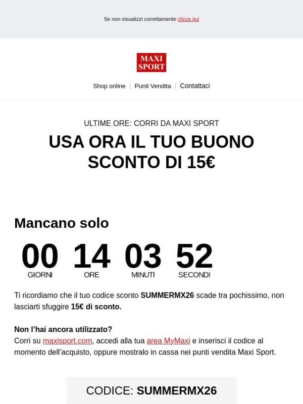 ⏳ Il tuo Codice Sconto di 15€ scade stasera: usalo ora!