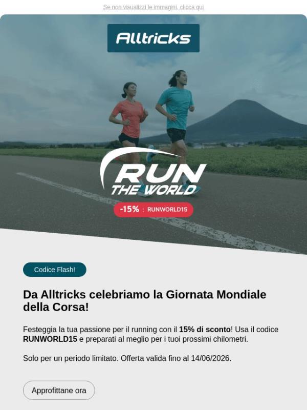 -15% di sconto sulla sezione Running, per festeggiare la tua giornata.✨