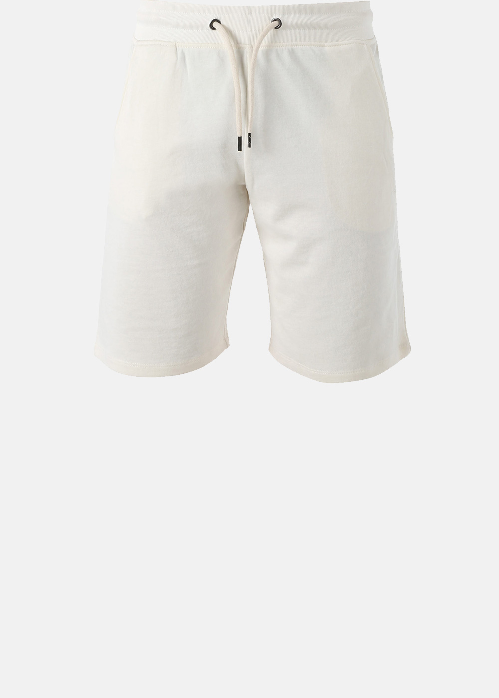 Cream cotton casual shorts with drawstring and elasticated waistband, knee-length