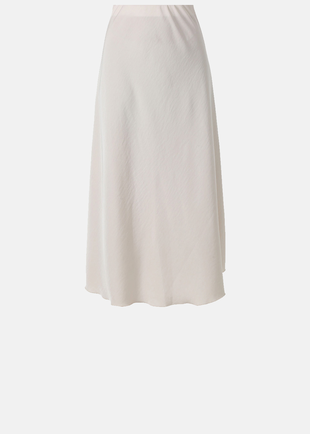 Women's cream satin midi skirt with high waist and A-line silhouette, lightweight drape for dressy or casual wear