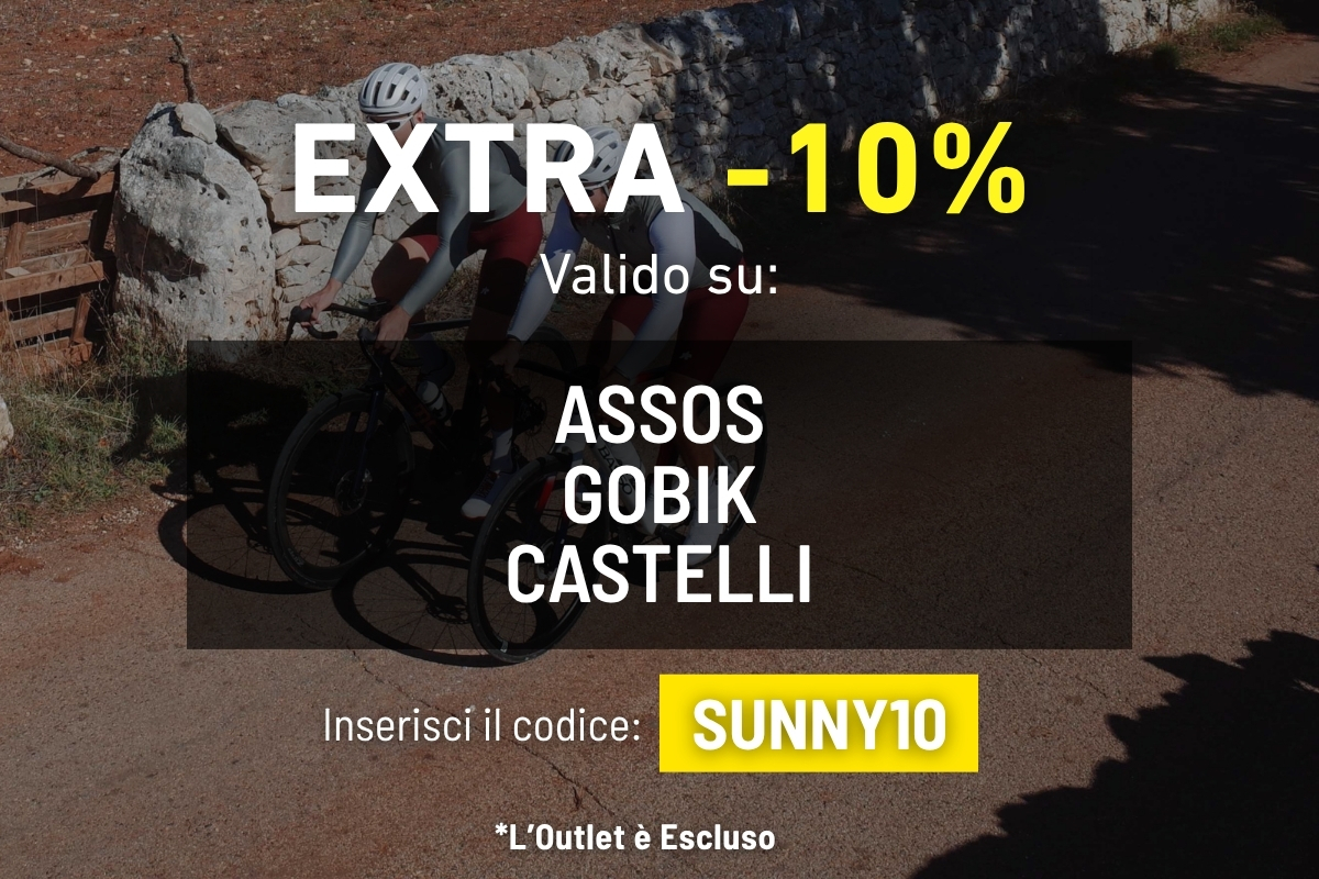 Promotional banner: EXTRA -10% discount on cycling brands ASSOS, GOBIK, CASTELLI - use code SUNNY10 (outlet excluded)