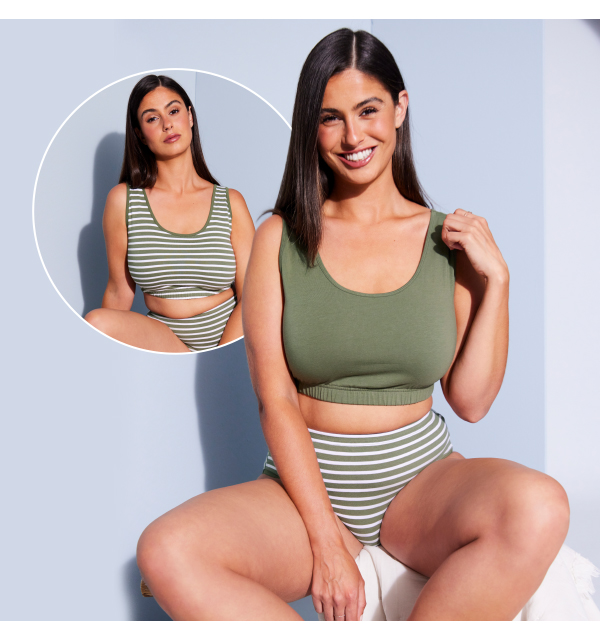 Bustier di cotone biologico in confezione doppia con righe/tinta unita