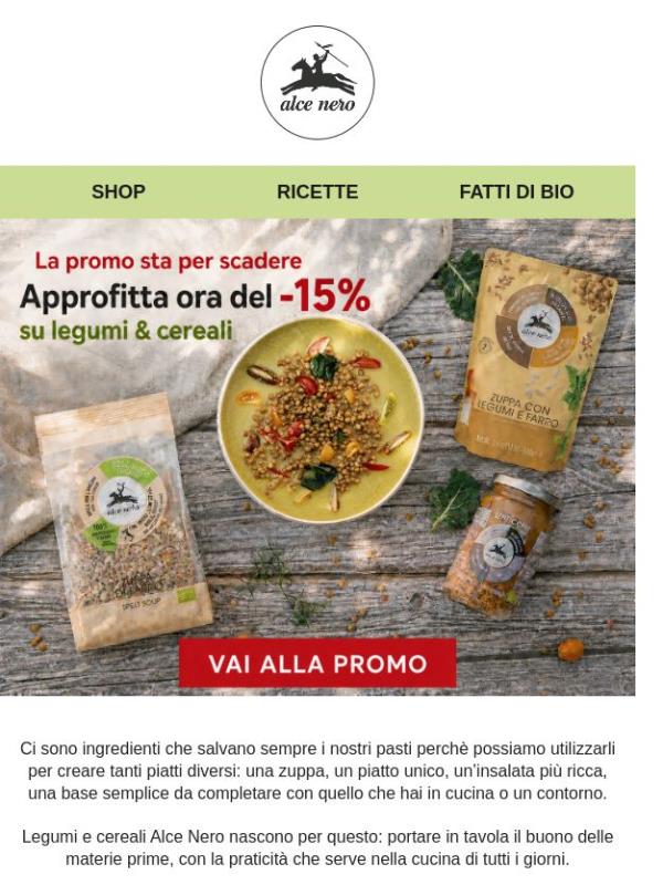 Ultime ore: -15% su legumi e cereali bio