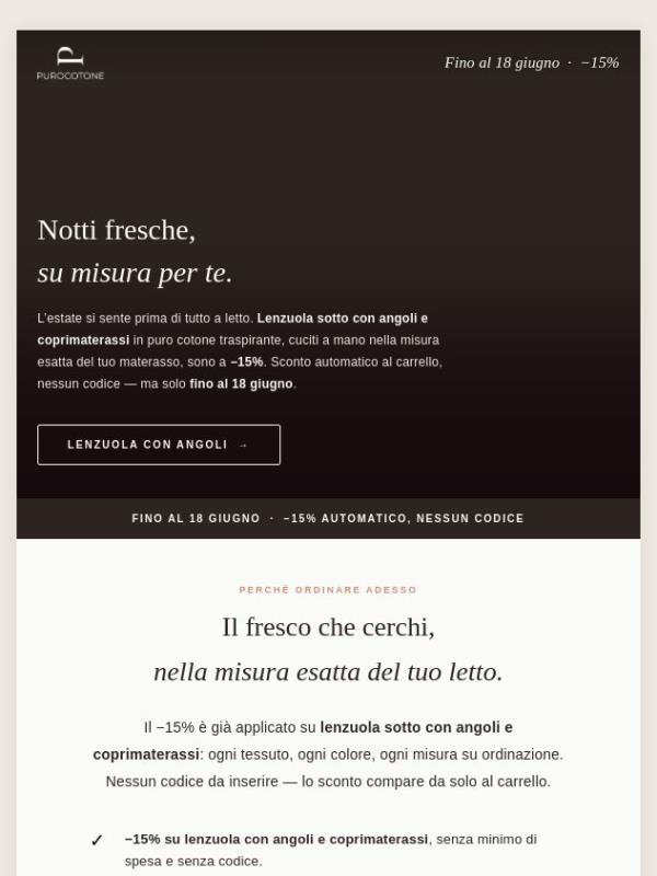 Notti fresche: −15% su lenzuola con angoli e coprimaterassi