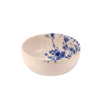 15 cm - Phobos High Round Bowl Salad in Stoneware Set 6 Pcs - White & Blue Reactive