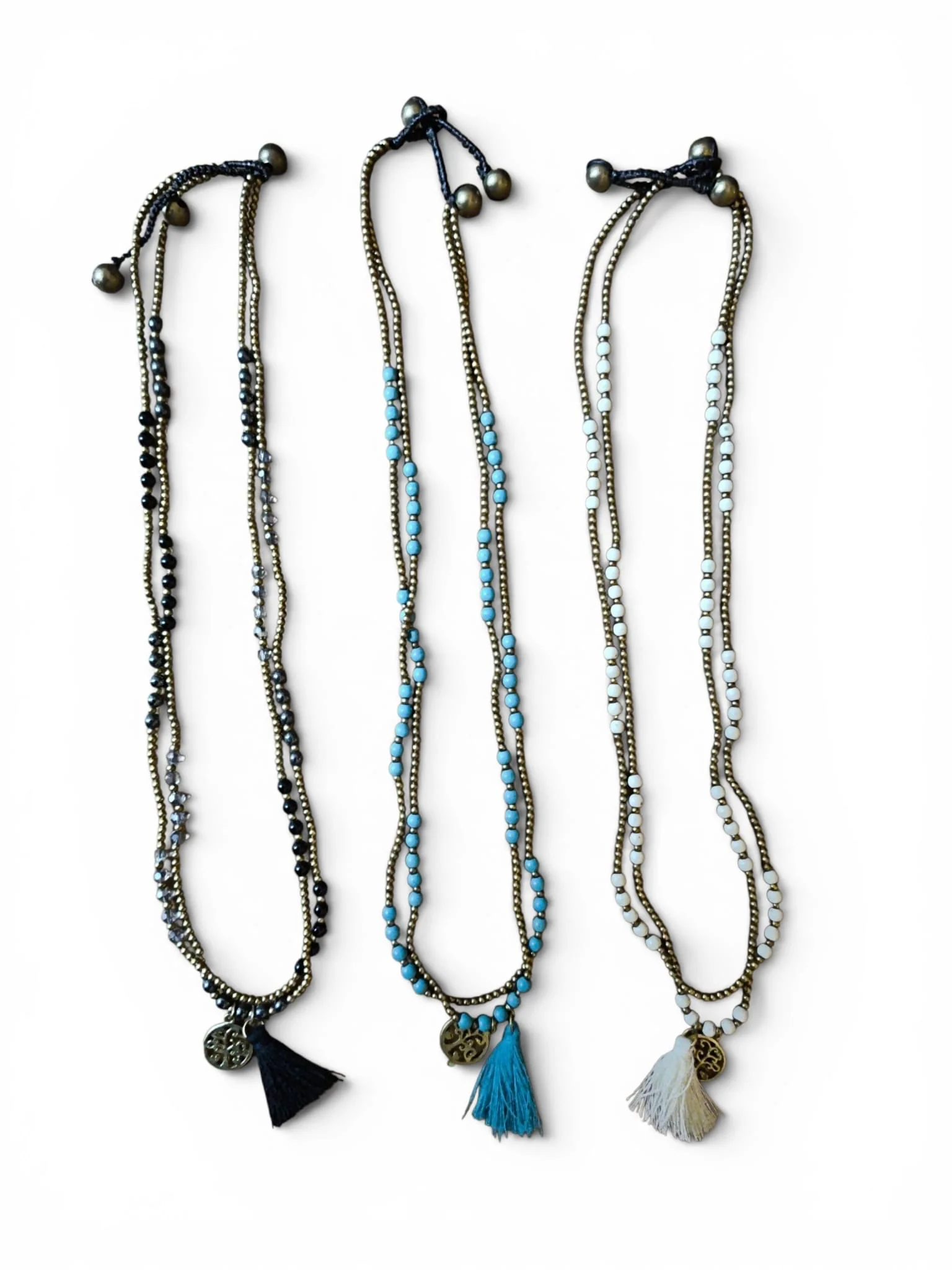 Collana Doppio Filo con Nappa e Pendente - fatto a mano in Thailandia