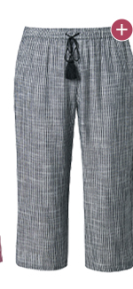 Culotte modello Rose, righe, lino misto, taglio della gamba ampio
