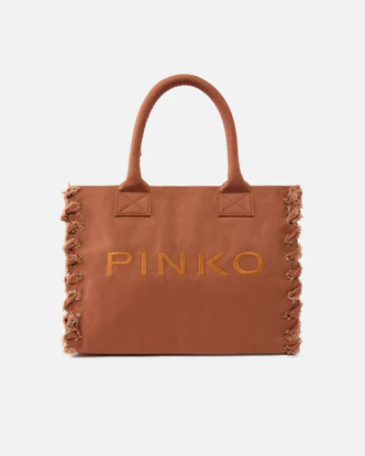 Borsa Shopper Media in Canvas / Marrone