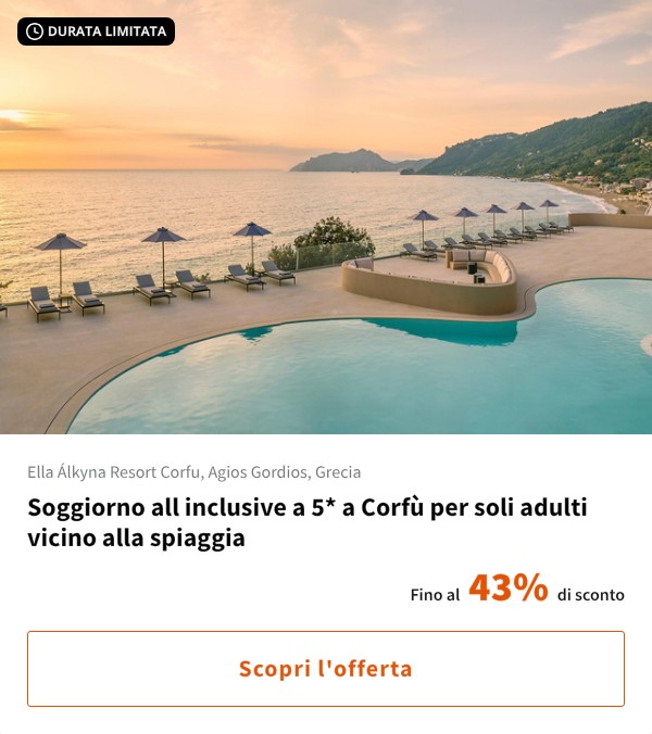 Soggiorno all inclusive a 5* a Corfù per soli adulti vicino alla spiaggia