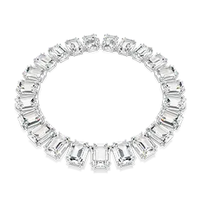 Collana Millenia, Cristalli oversize, Taglio Octagon, Bianca, Placcato rodio