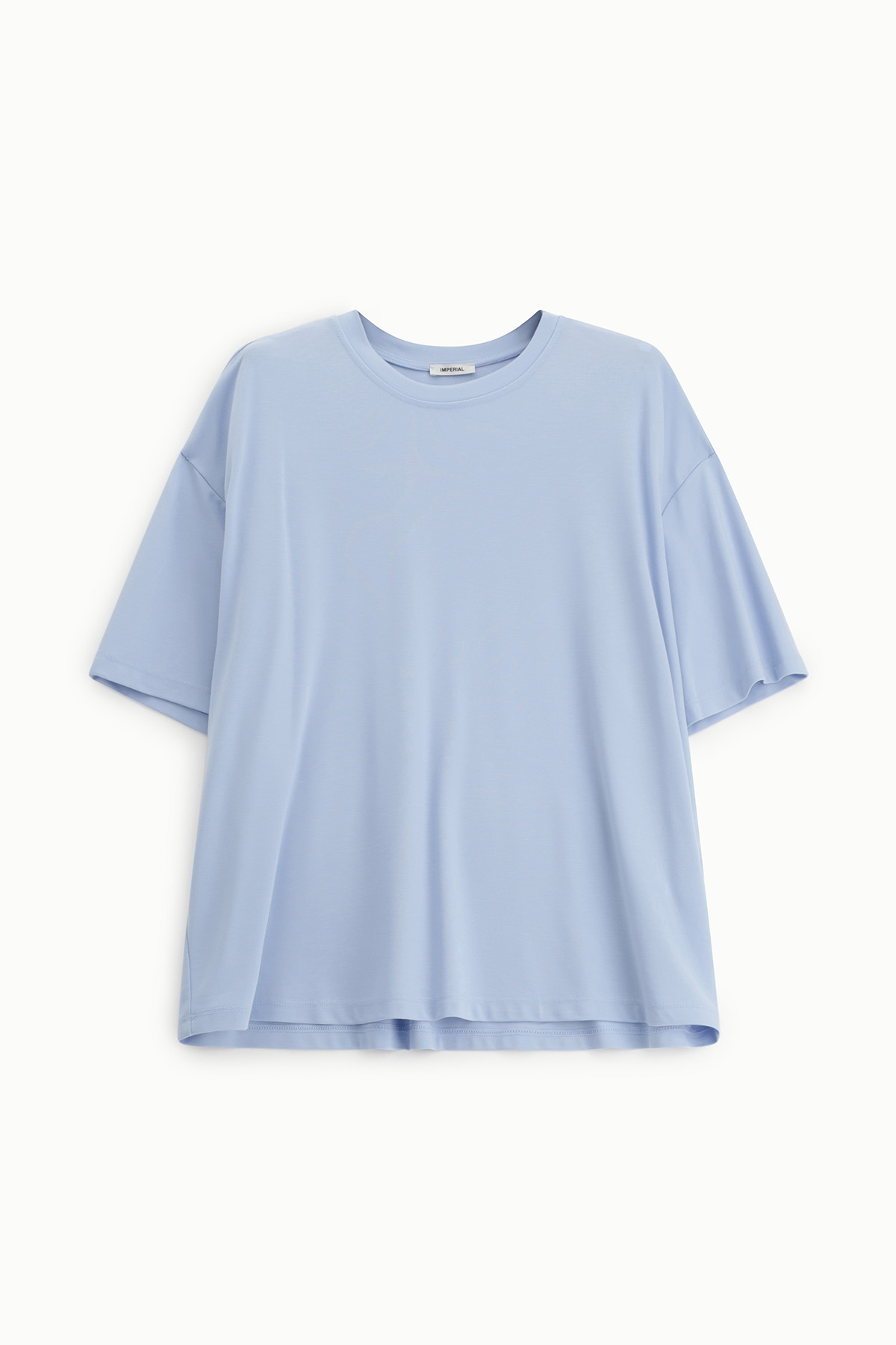 Light blue oversized crew-neck T-shirt with short sleeves and relaxed fit on white background