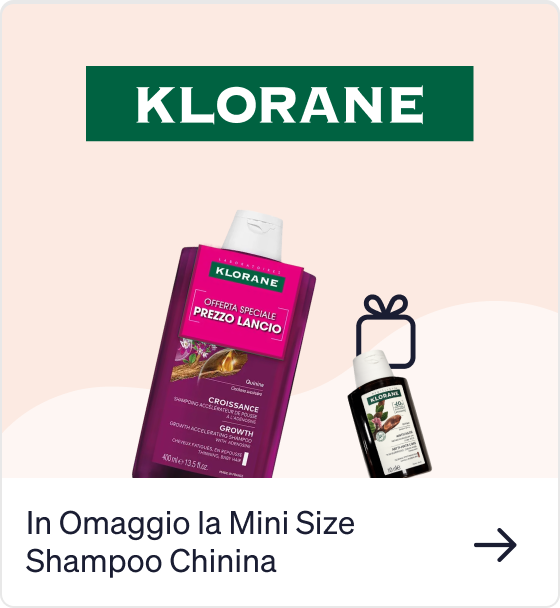 Klorane logo above a full-size purple Growth shampoo bottle and a free mini-size Shampoo Chinina gift