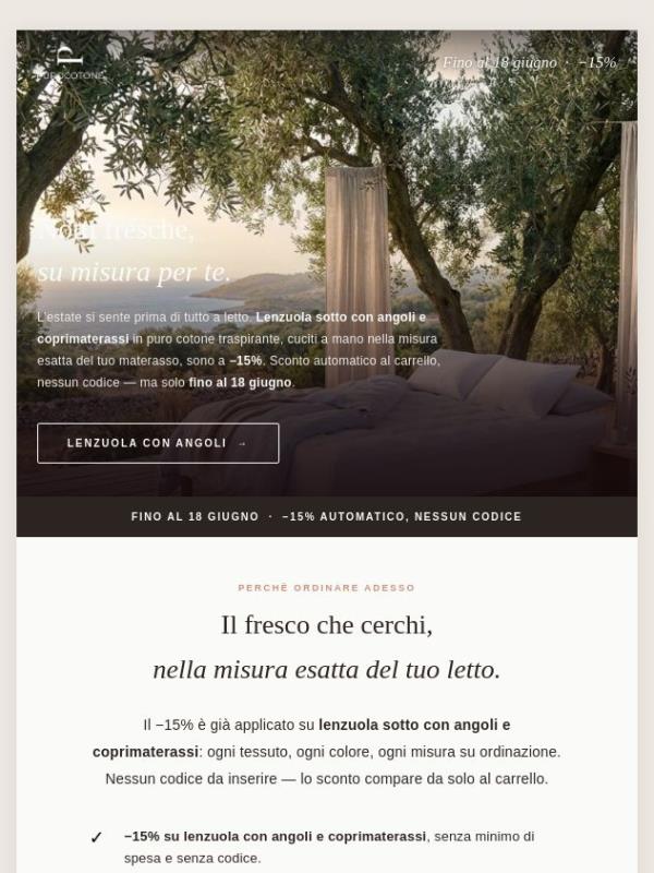 Notti fresche: −15% su lenzuola con angoli e coprimaterassi