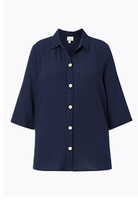 Blusa in mussola di cotone biologico con collo alto e maniche a 3/4