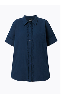 Blusa dal taglio oversize in mussola con frange, collo da camicia e mezze maniche