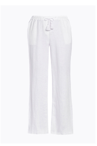 Pantaloni di lino modello Mary con taglio della gamba dritto e ampio e cintura elastica