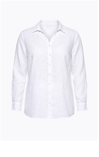 Blusa in lino con colletto aperto e maniche lunghe
