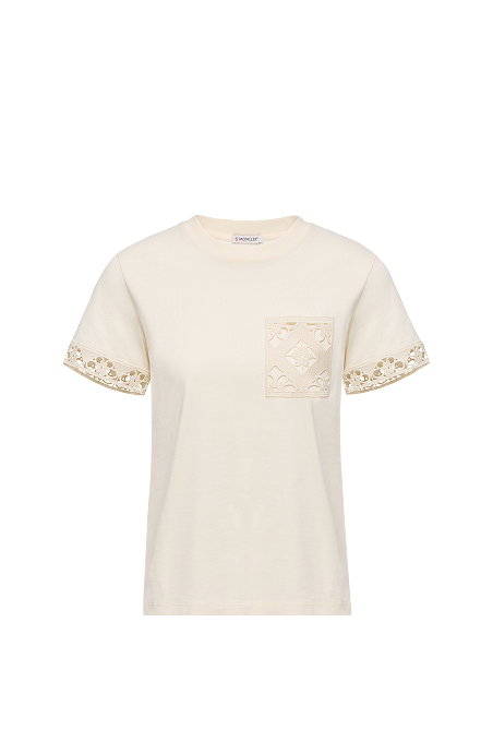 T-shirt in cotone con bordo macramè