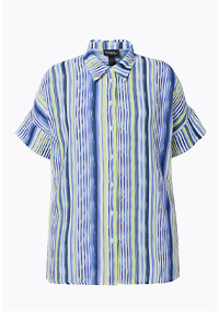 Blusa dal taglio oversize in mussola con righe, collo da camicia e mezze maniche