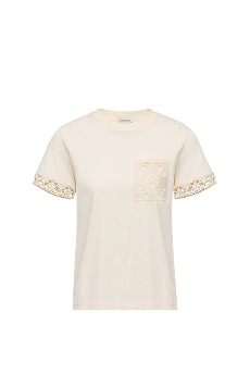 T-shirt in cotone con bordo macramè