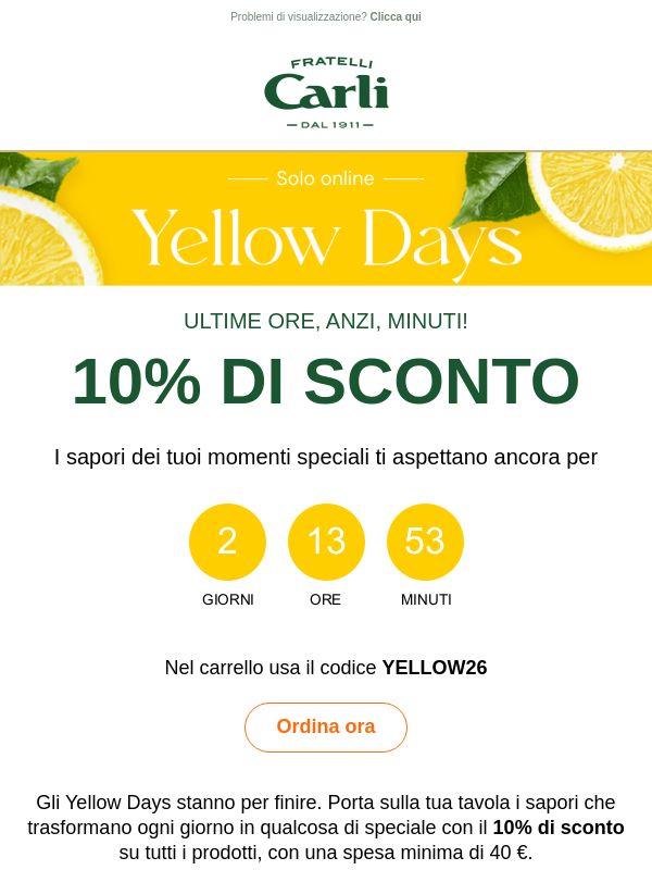 Yellow Days: 10% di sconto, ultime ore online