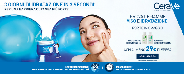 PROMO Cerave: Spendi 29€ in viso e idratazione e avrai in omaggio, 1 detergente idratante e 1 schiuma detergente!