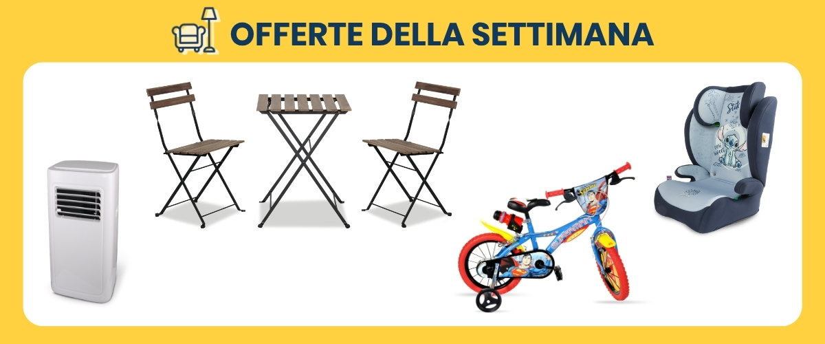 Weekly offers: air conditioner, bistro set, kids' bike with stabilisers, booster car seat