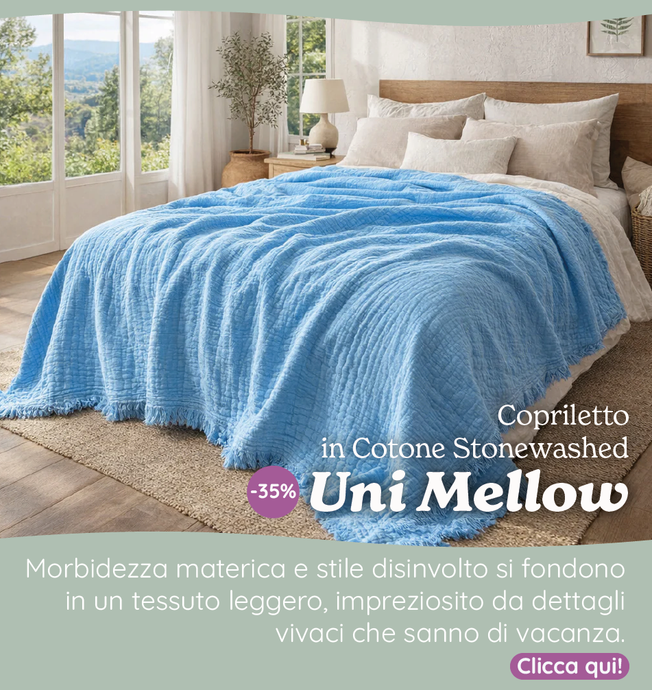 Copriletto in Cotone Stonewashed Tinto in Capo con Frangette - Uni Mellow