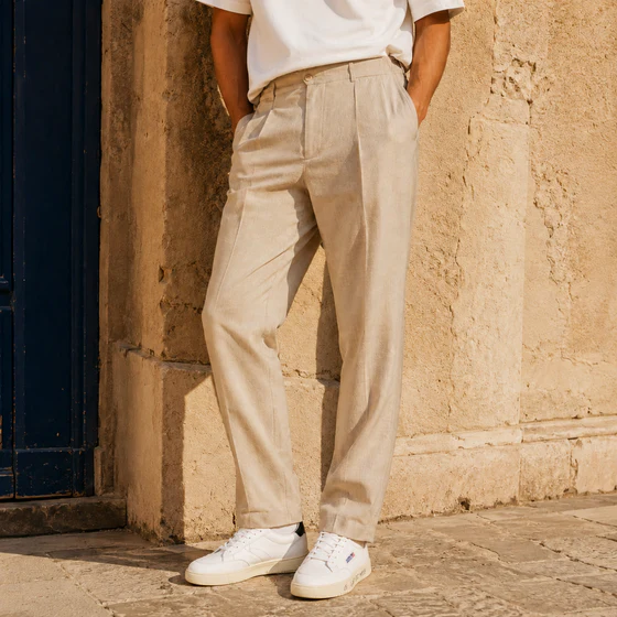 Pantaloni Portobello kaki con pieghe