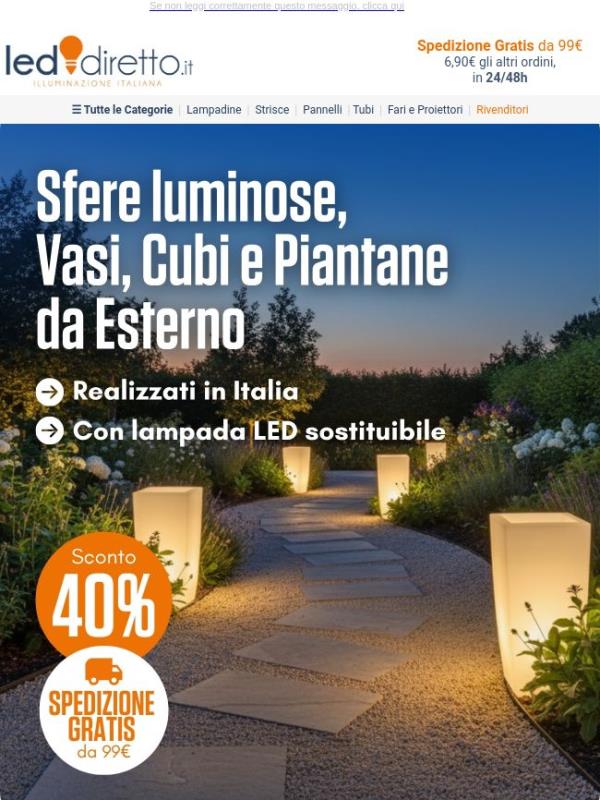 🏡 Sfere, Vasi e Cubi Luminosi da Esterno: Sconto 40% e Spedizione Gratuita da 99€
