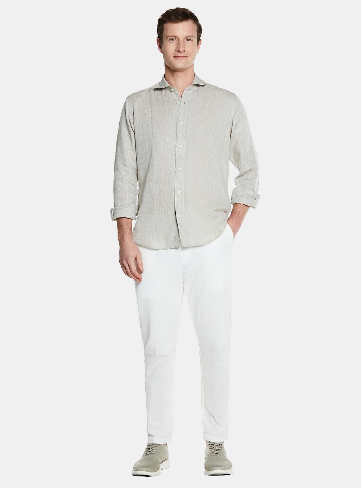 Pantalone con coulisse in misto cotone trama rigata