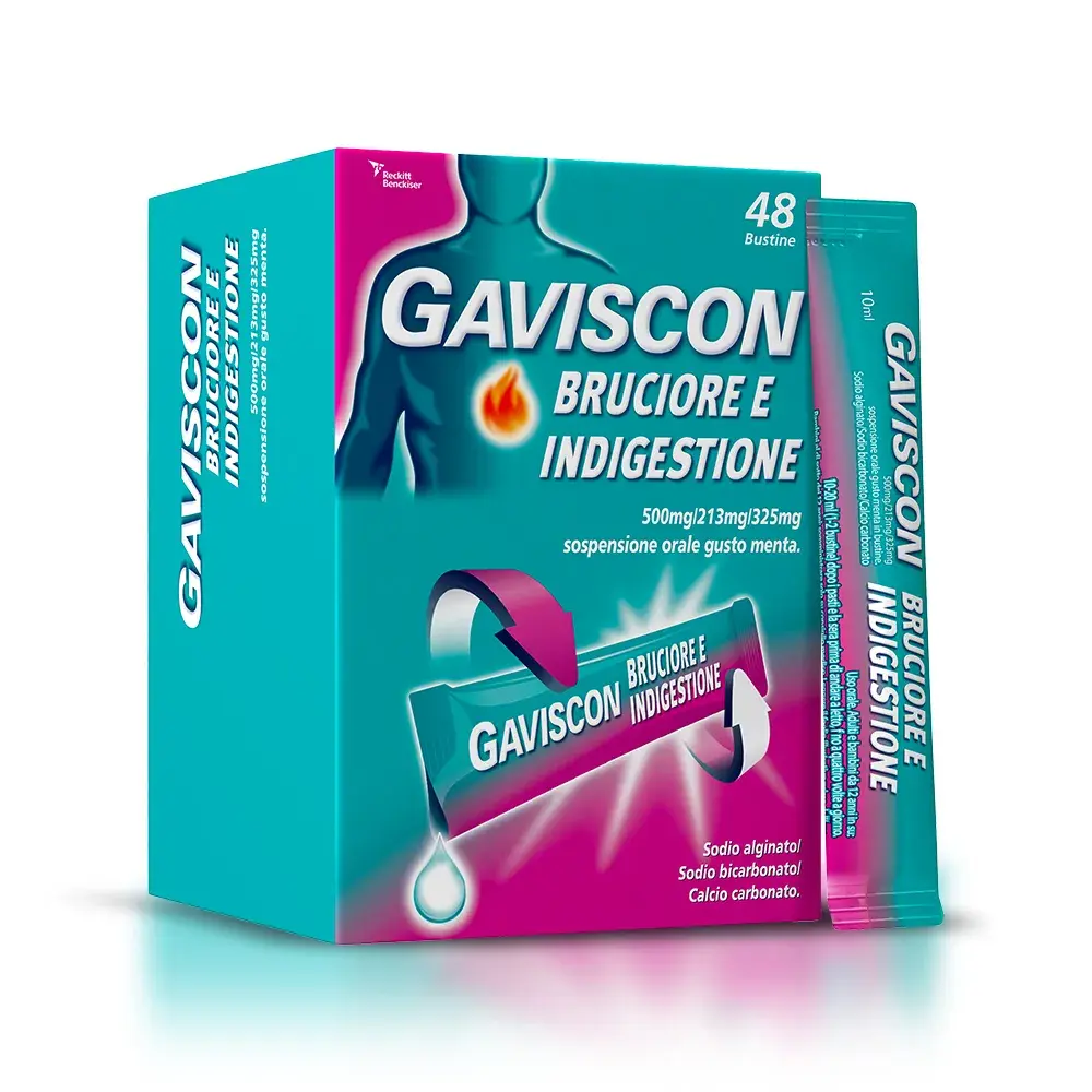 Gaviscon Bruciore e Indigestione 500 mg + 213 mg + 325 mg 48 Bustine