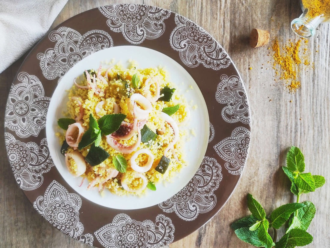 Cous cous con totani, zucchine e menta