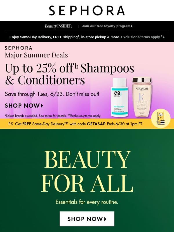 Woo-hoo 🎉 Up to 25% off select shampoos and conditioners 🫧