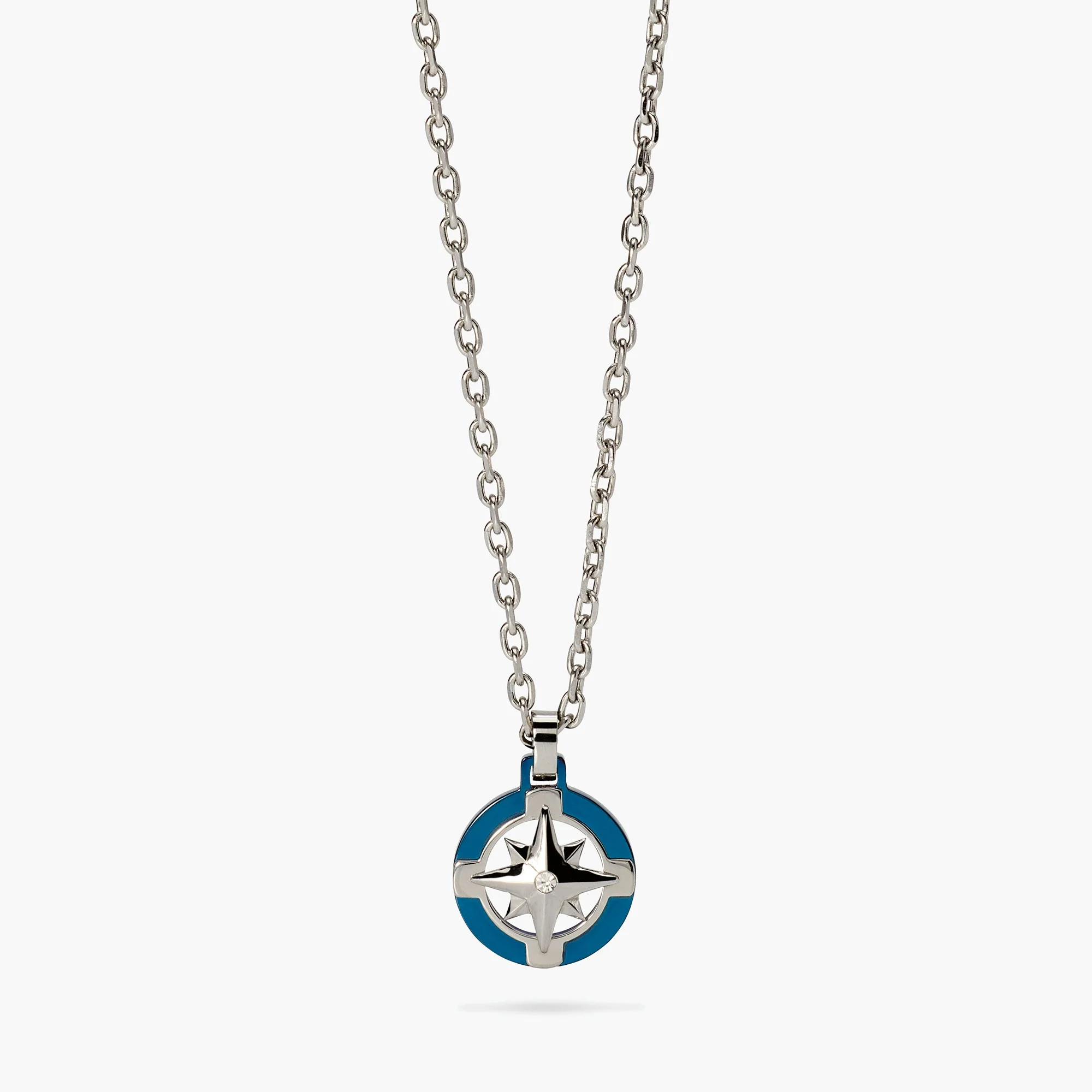 Image of Collana con ciondolo rosa dei venti in acciaio e blu STYLE 41