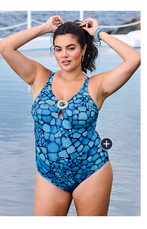 Sea glass Print Swimsuit - Featuring a beaded o-ring detail for a luxurious finish.