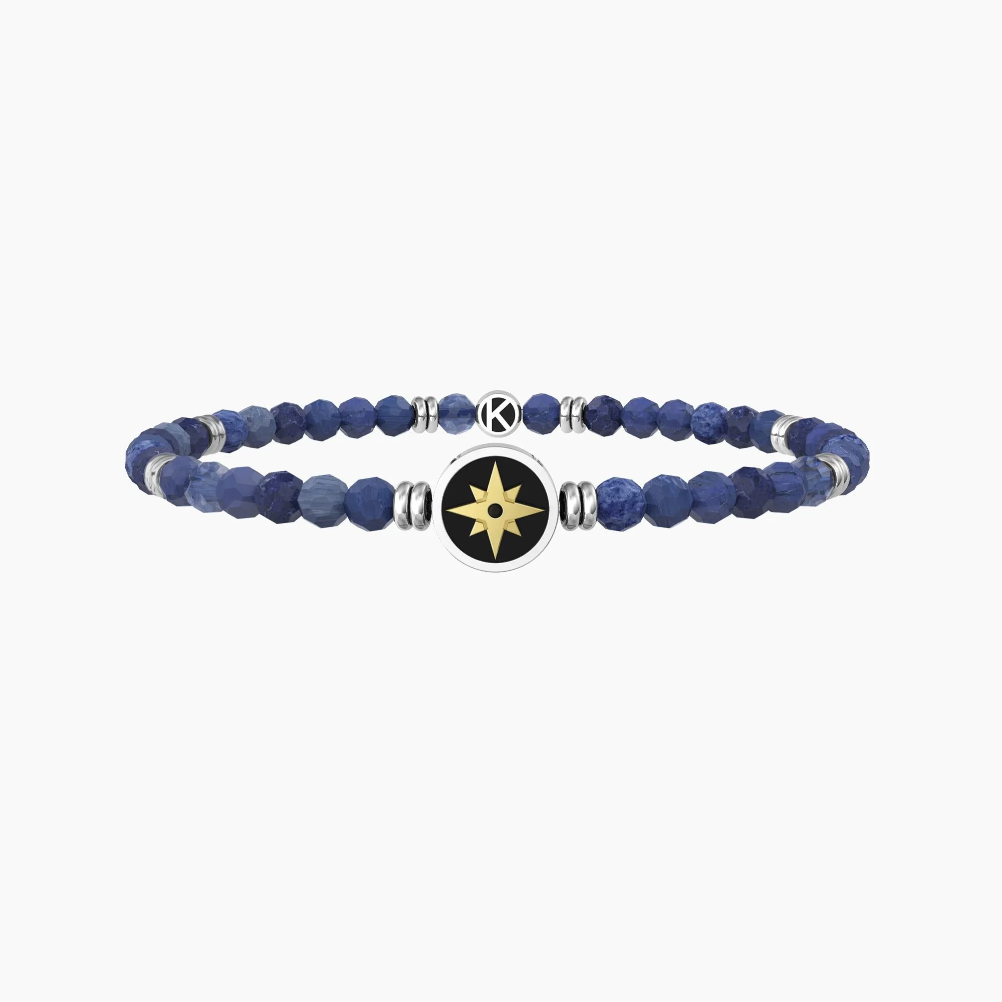 Image of Bracciale elastico uomo con agata blu e rosa dei venti ROSA DEI VENTI | LIBERO ED INTREPIDO