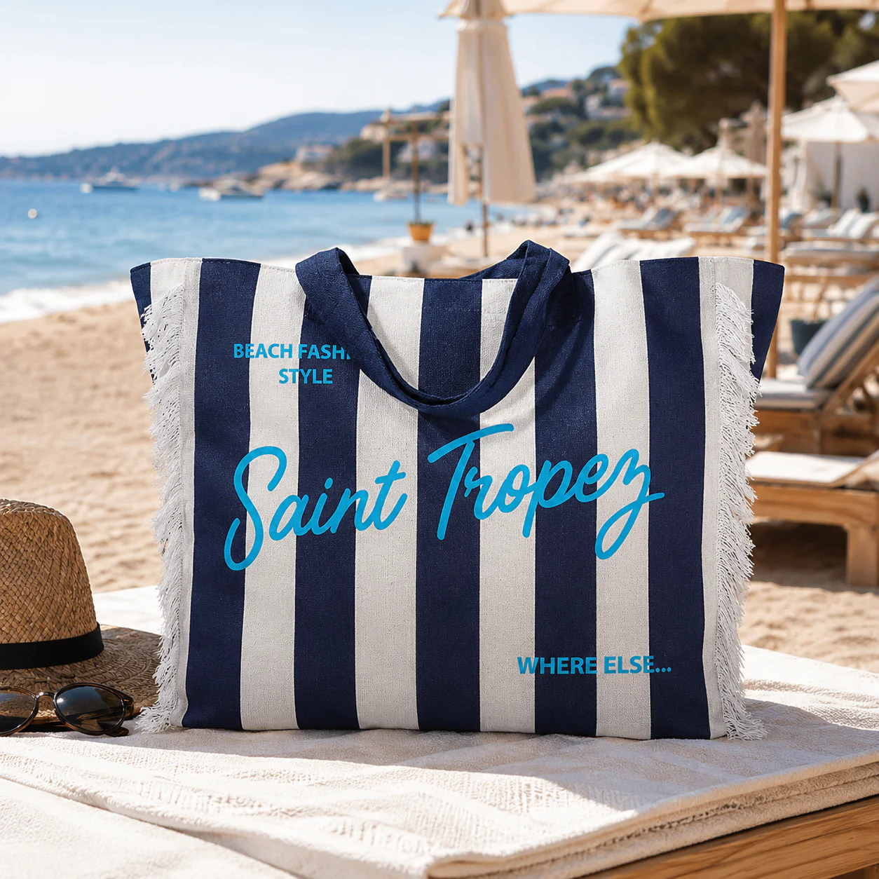 Image of Borsa Mare o Trousse in <br>Puro Cotone Rigata - <b>Rayure