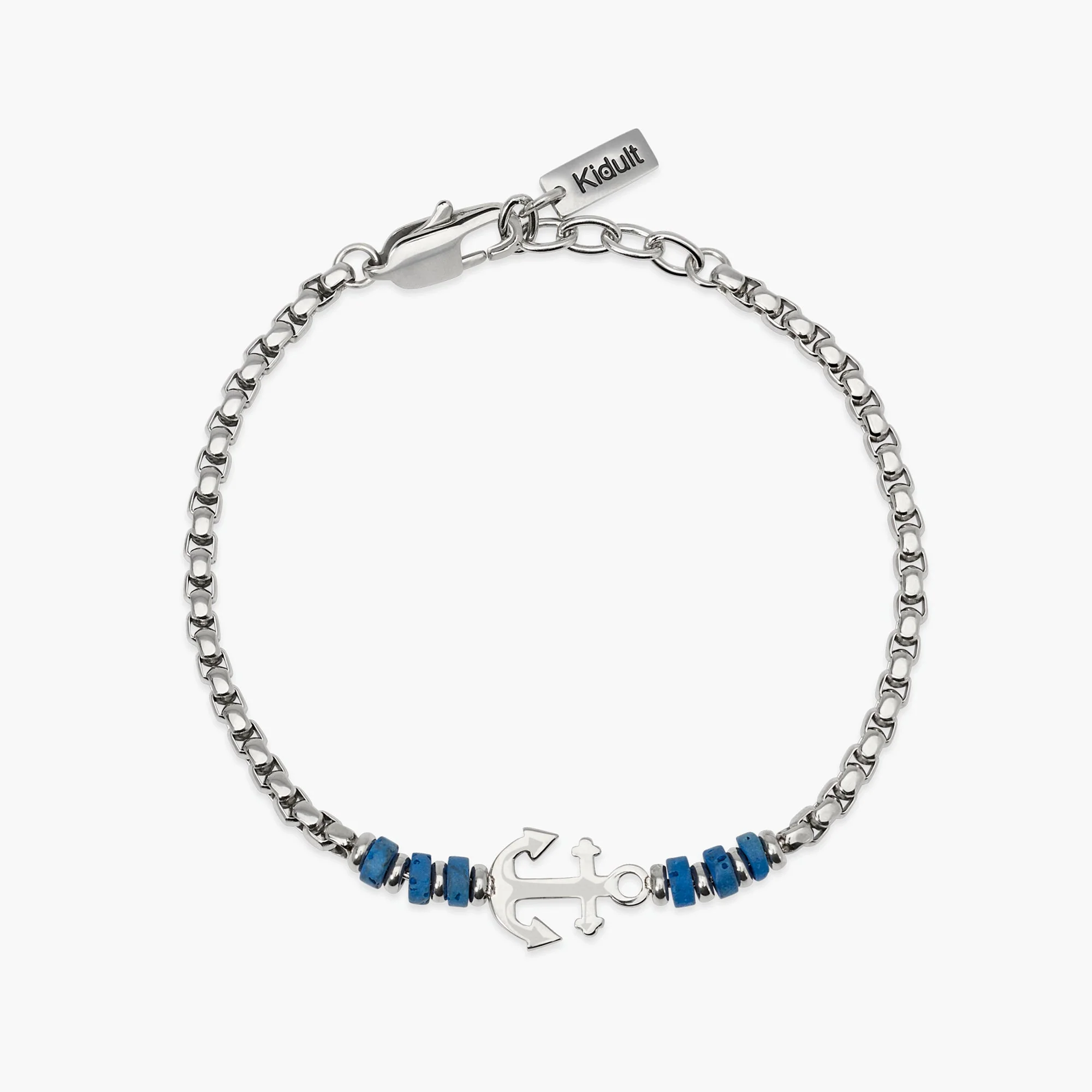 Image of Bracciale con pietre laviche blu e ancora centrale STYLE 16